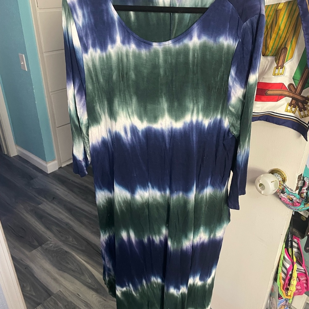 Annabelle Blue and White Sheath Dress with 3/4 Sleeves